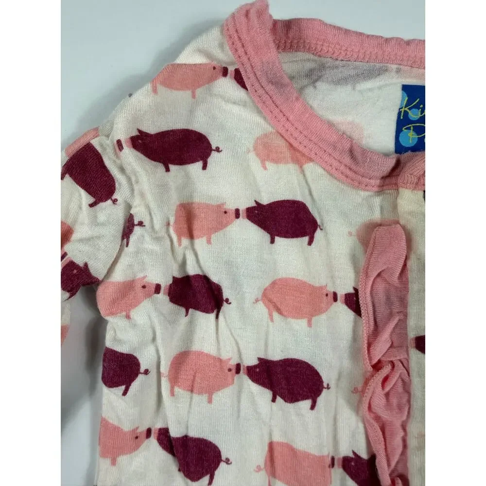 Kickee Pants Natural Pigs Ruffle Footie Bamboo Pajamas 0-3 Months